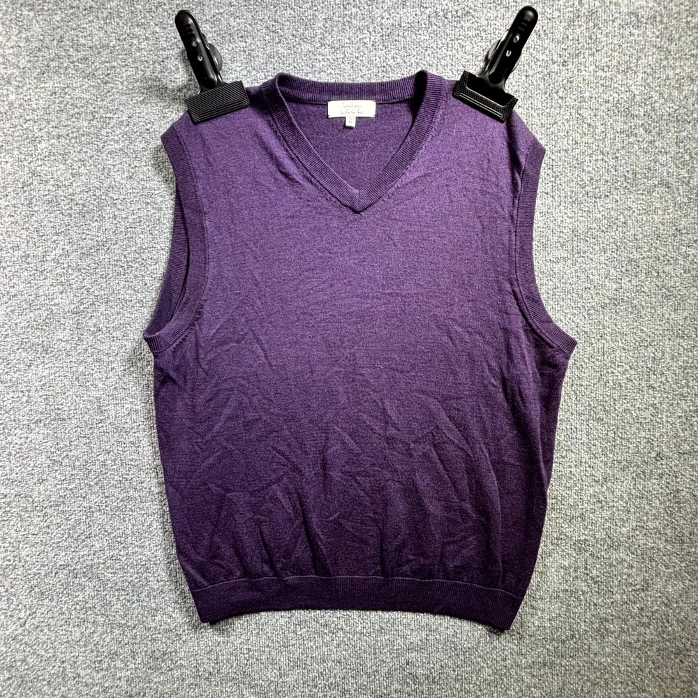 Turnbury Men XL Purple 100% Merino Wool V-Neck Sweater Vest Pullover RN58909